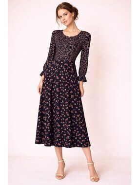 Vintage Lanz Originals Floral Cottagecore Prairie Long Sleeve Maxi Dress